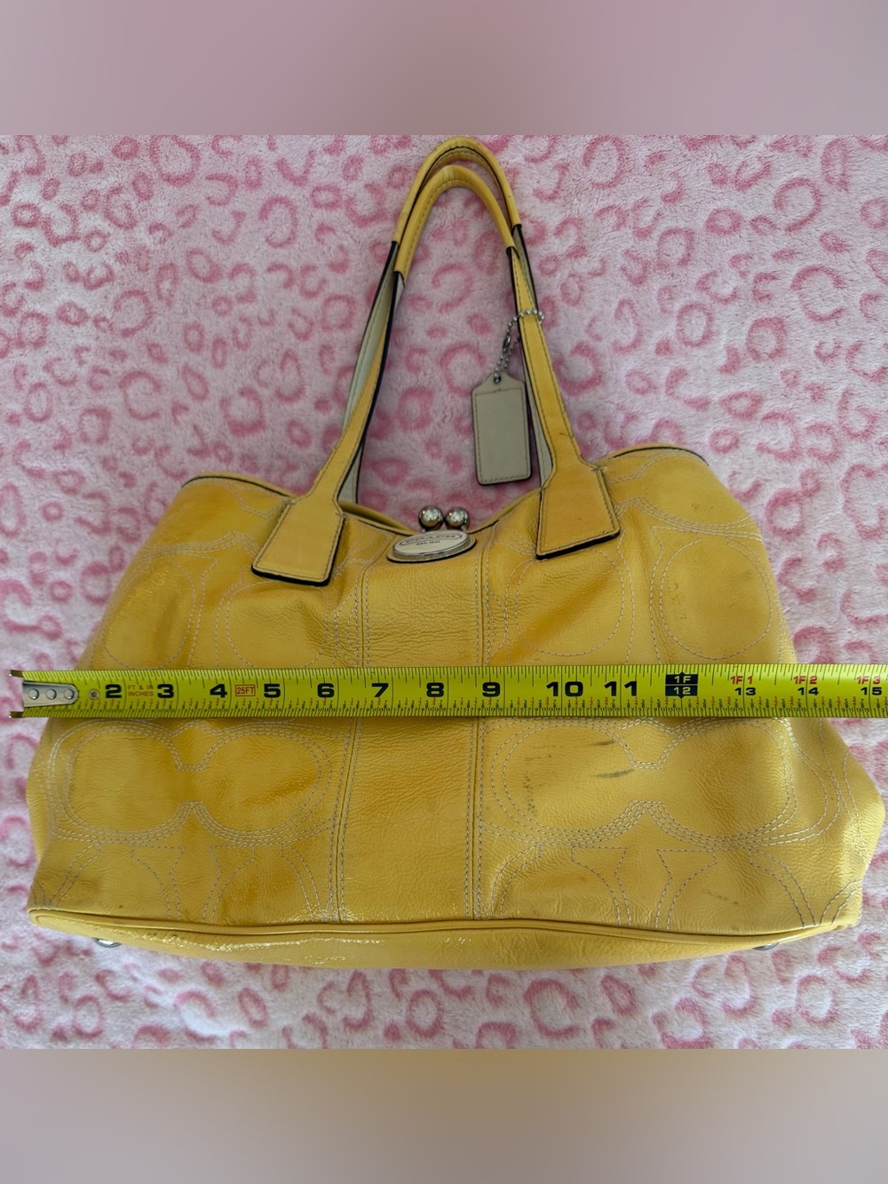 Coach Signature Stitched Patent Leather Framed 
Shoulder Bag Yellow - Picture 7 of 10